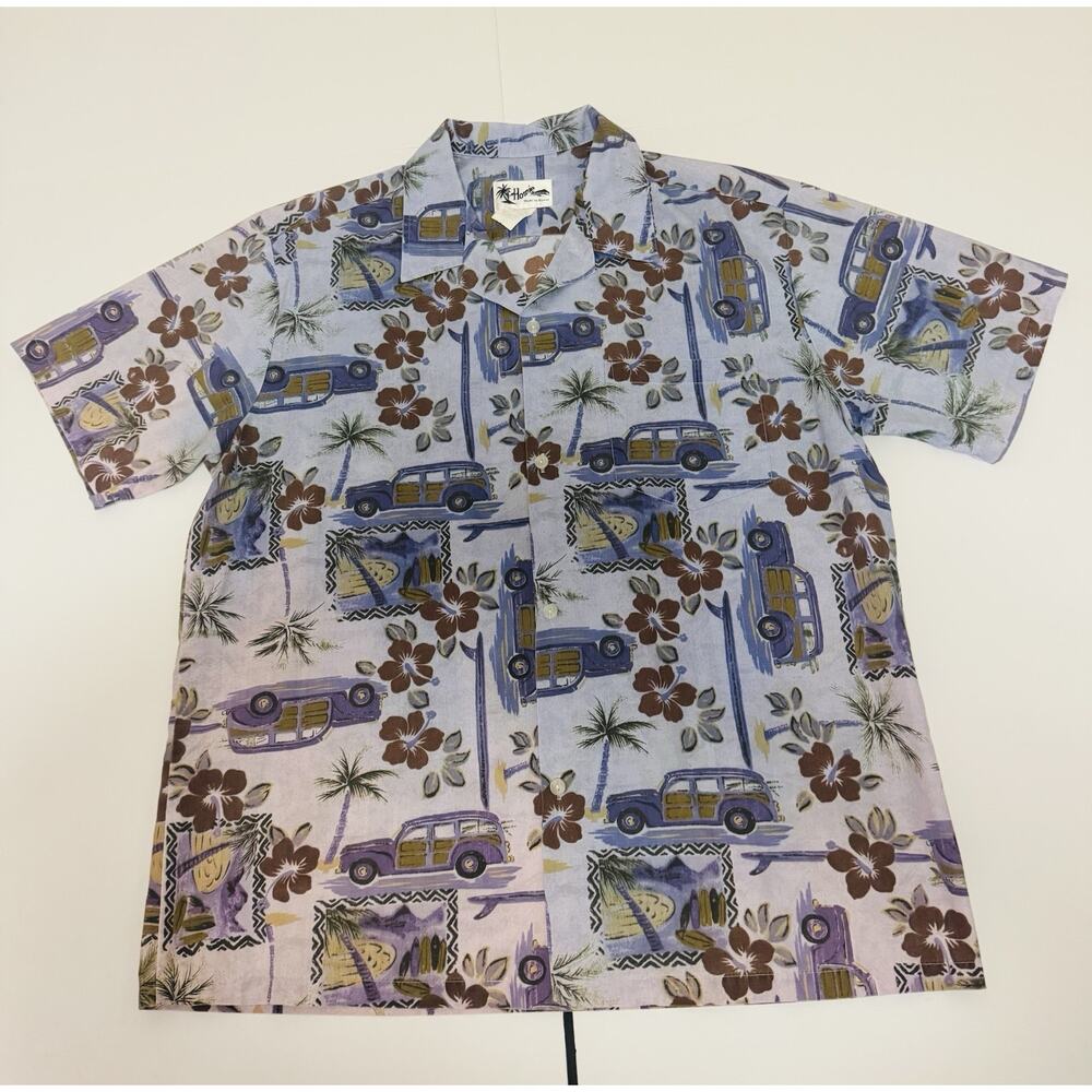 Vintage Howie‎ Hawaiian Shirt Made In USA Cotton Blend Size XL Surf Hibiscus